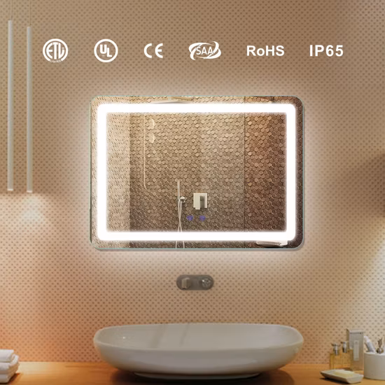 LED バックライト付きバスルームトップ装飾ガラス壁ミラー LED 照明卸売